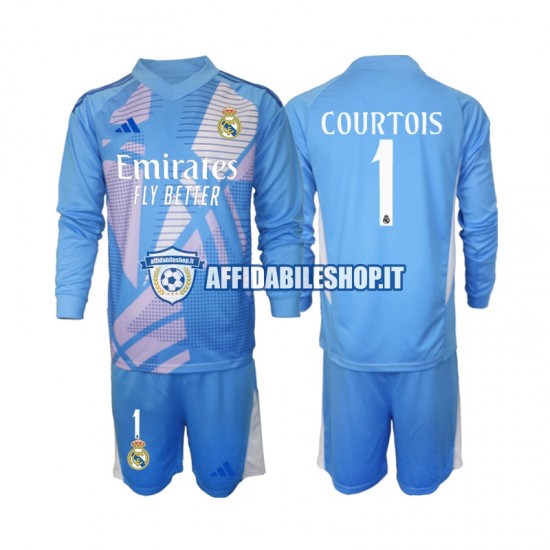 Maglia Real Madrid Portiere Thibaut Courtois 1 2024-2025 Bambino 3-13 anni Manica Lunga, Gara Home