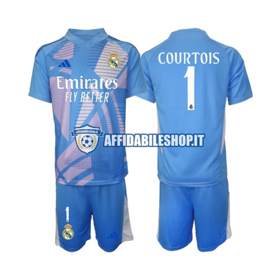 Maglia Real Madrid Portiere Thibaut Courtois 1 2024-2025 Bambino 3-13 anni Manica Corta, Gara Home