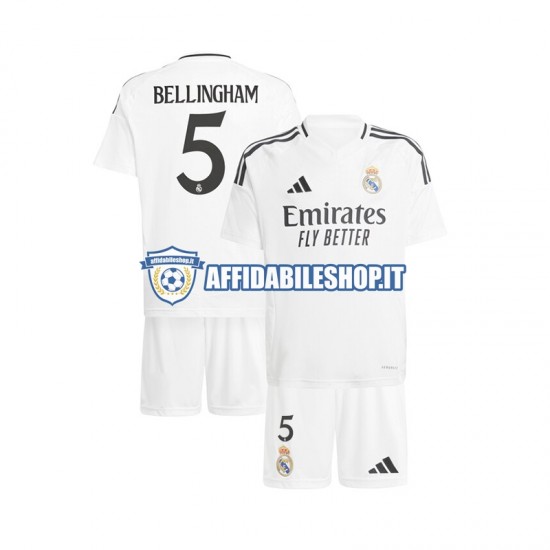 Maglia Real Madrid Bianco Jude Bellingham 5 2024-2025 Bambino 3-13 anni Manica Corta, Gara Home