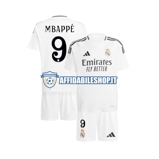 Maglia Real Madrid Mbappé Bianco Kylian 9 2024-2025 Bambino 3-13 anni Manica Corta, Gara Home