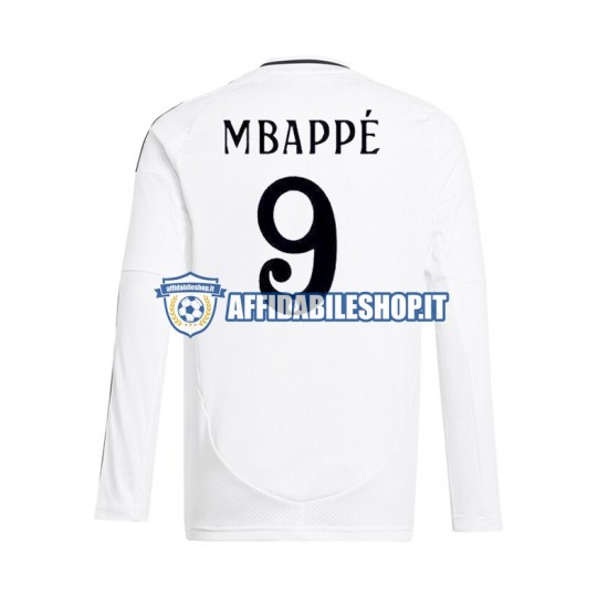 Maglia Real Madrid Mbappé Bianco Kylian 9 2024-2025 Uomo Manica Lunga, Gara Home