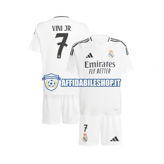 Maglia Real Madrid Bianco Vinicius Junior 7 2024-2025 Bambino 3-13 anni Manica Corta, Gara Home