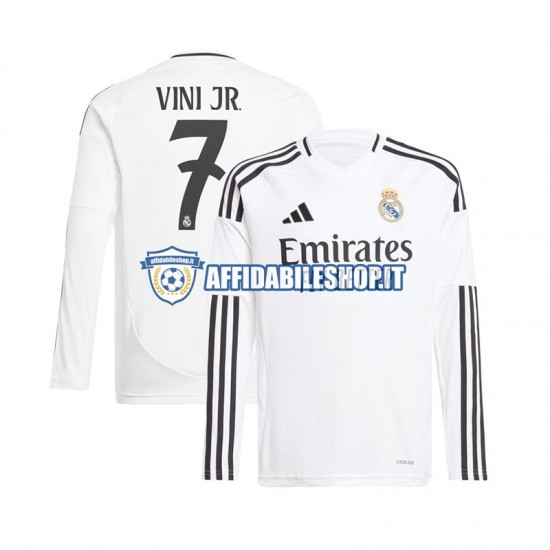 Maglia Real Madrid Bianco Vinicius Junior 7 2024-2025 Uomo Manica Lunga, Gara Home