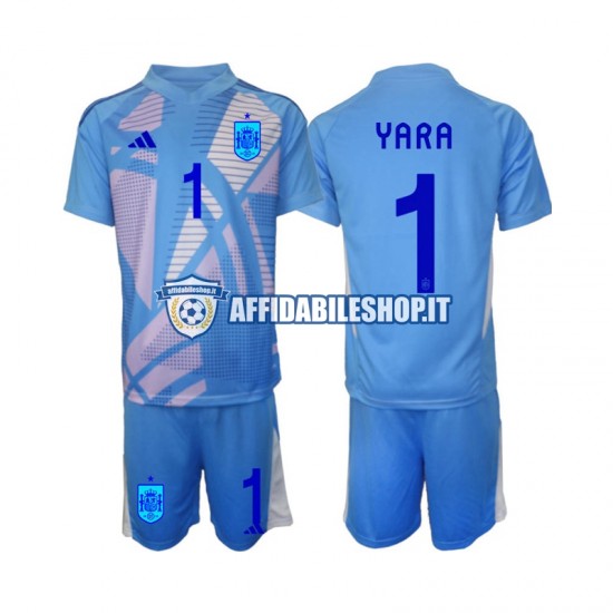 Maglia Spagna Portiere David Raya 1 Euro 2024 Bambino 3-13 anni Manica Corta, Gara Home