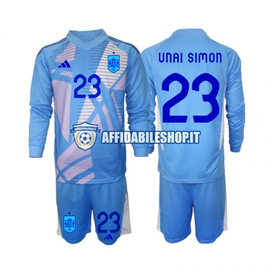 Maglia Spagna Portiere Unai Simon 23 Euro 2024 Bambino 3-13 anni Manica Lunga, Gara Home