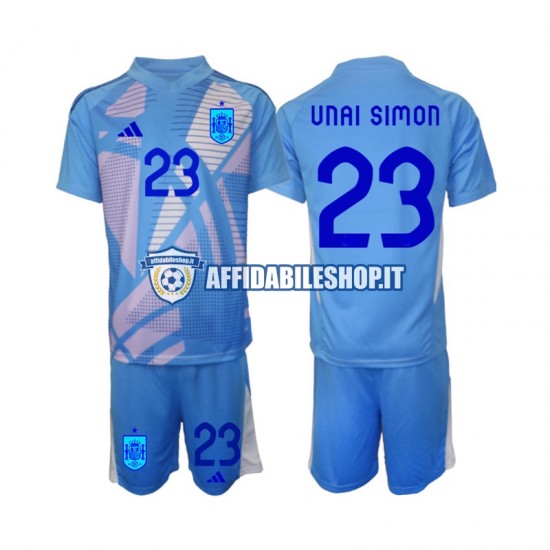 Maglia Spagna Portiere Unai Simon 23 Euro 2024 Bambino 3-13 anni Manica Corta, Gara Home