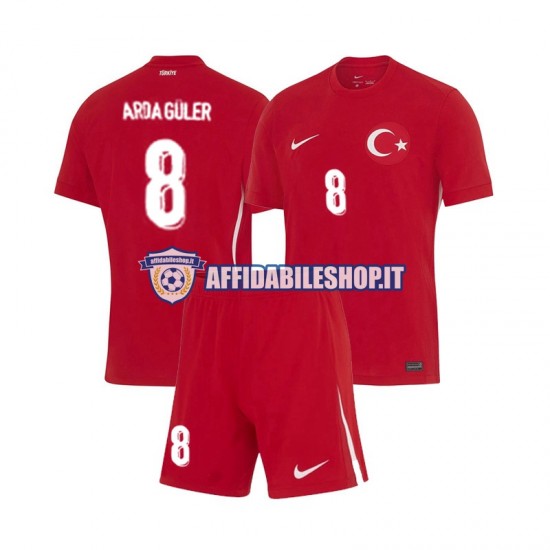 Maglia Turchia Arda Guler 8 Euro 2024 Bambino 3-13 anni Manica Corta, Gara Away