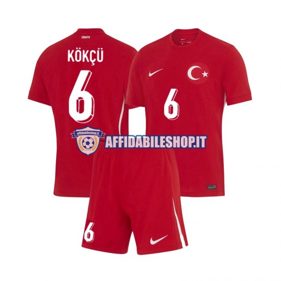 Maglia Turchia Orkun Kokcu 6 Euro 2024 Bambino 3-13 anni Manica Corta, Gara Away