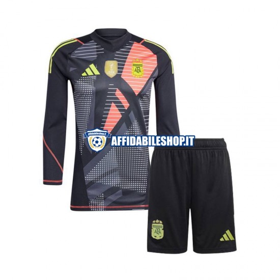 Maglia Argentina Portiere Nero 2024 Bambino 3-13 anni Manica Lunga, Gara Home