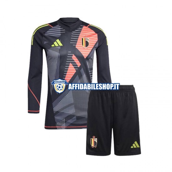 Maglia Belgio Portiere Nero Euro 2024 Bambino 3-13 anni Manica Lunga, Gara Home