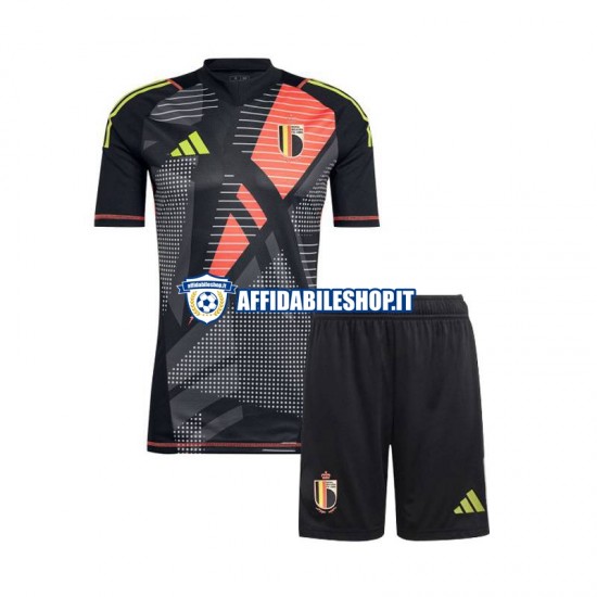 Maglia Belgio Portiere Nero Euro 2024 Bambino 3-13 anni Manica Corta, Gara Home