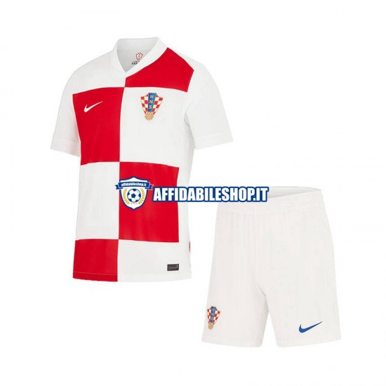 Maglia Croazia Euro 2024 Bambino 3-13 anni Manica Corta, Gara Home