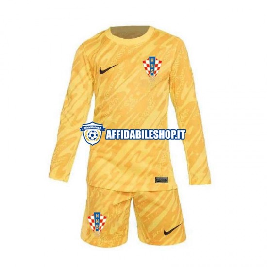 Maglia Croazia Portiere Giallo Euro 2024 Bambino 3-13 anni Manica Lunga, Gara Home