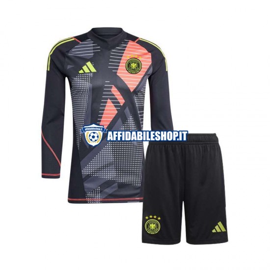 Maglia Germania Portiere Nero Euro 2024 Bambino 3-13 anni Manica Lunga, Gara Home