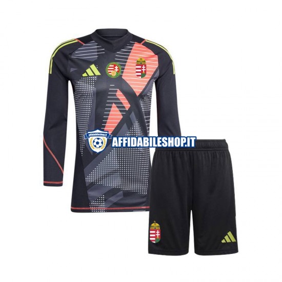 Maglia Ungheria Portiere Nero Euro 2024 Bambino 3-13 anni Manica Lunga, Gara Home