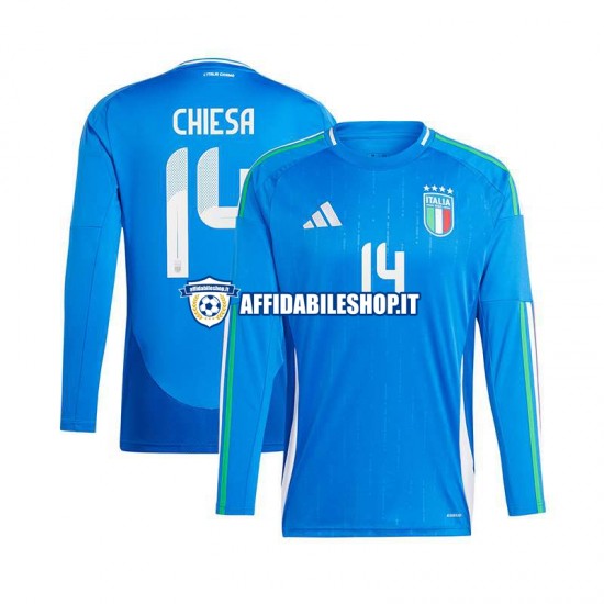 Maglia Italia Blu Chiesa 14 Euro 2024 Uomo Manica Lunga, Gara Home