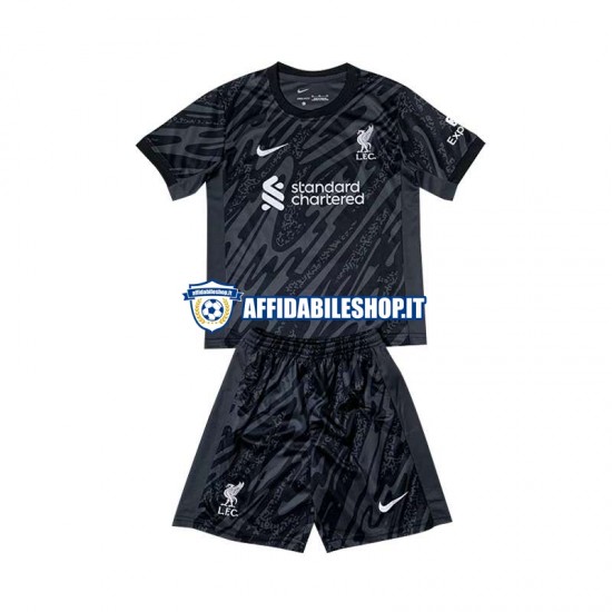 Maglia Liverpool Portiere Nero 2024-2025 Bambino 3-13 anni Manica Corta, Gara Home