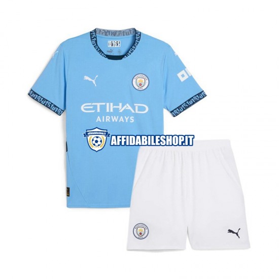 Maglia Manchester City Blu 2024-2025 Bambino 3-13 anni Manica Corta, Gara Home