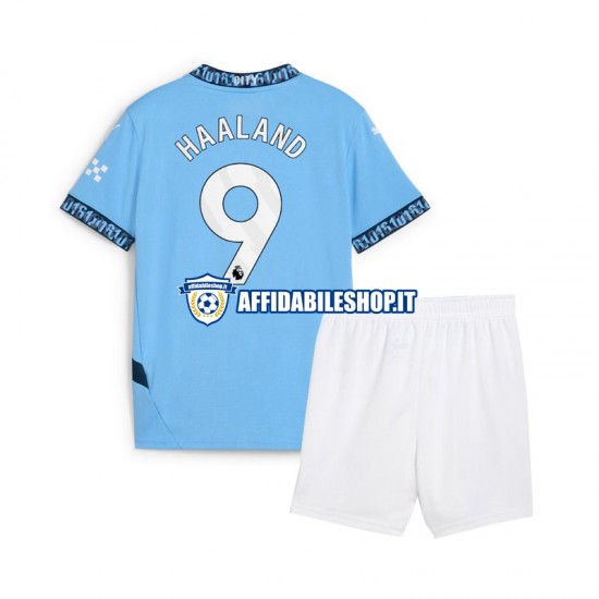 Maglia Manchester City Blu Erling Haaland 9 2024-2025 Bambino 3-13 anni Manica Corta, Gara Home