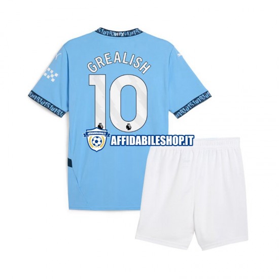 Maglia Manchester City Blu Jack Grealish 10 2024-2025 Bambino 3-13 anni Manica Corta, Gara Home