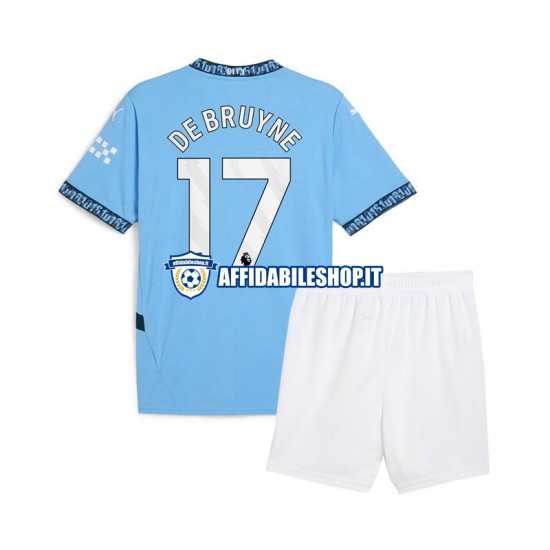 Maglia Manchester City Blu Kevin De Bruyne 17 2024-2025 Bambino 3-13 anni Manica Corta, Gara Home