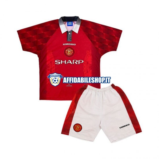 Maglia Manchester United Retro 1996 Bambino 3-13 anni Manica Corta, Gara Home