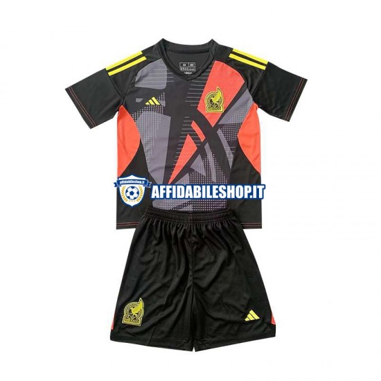 Maglia Messico Portiere Nero 2024 Bambino 3-13 anni Manica Corta, Gara Home