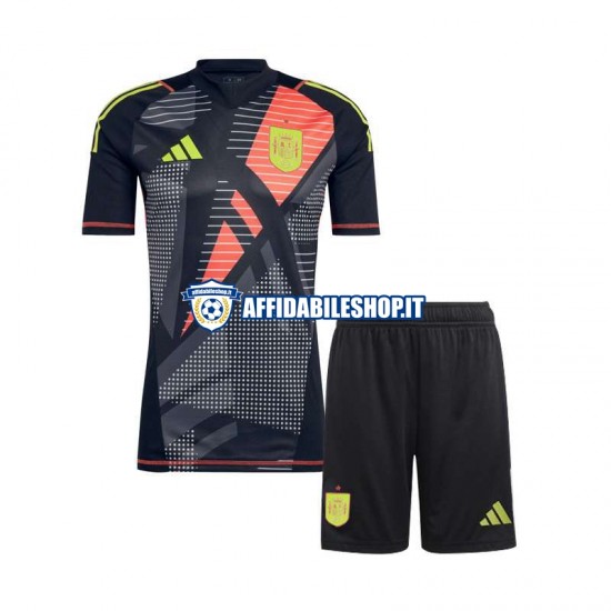 Maglia Spagna Portiere Nero Euro 2024 Bambino 3-13 anni Manica Corta, Gara Away