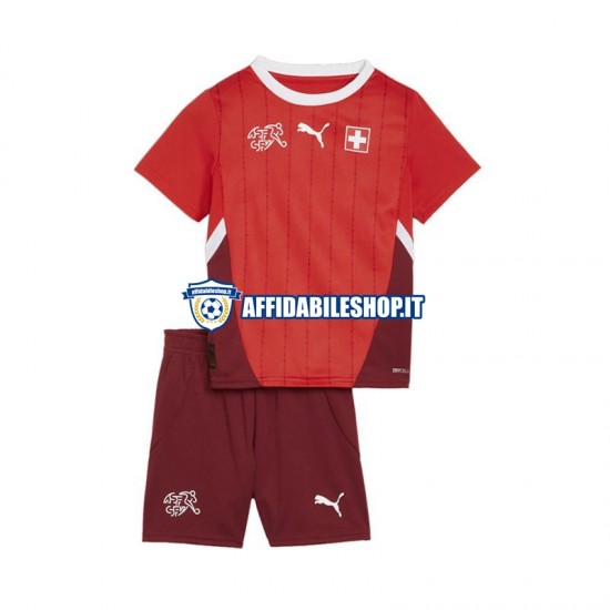 Maglia Svizzera Rosso Euro 2024 Bambino 3-13 anni Manica Corta, Gara Home