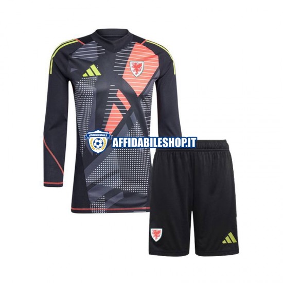 Maglia Galles Portiere Nero 2024 Bambino 3-13 anni Manica Lunga, Gara Home