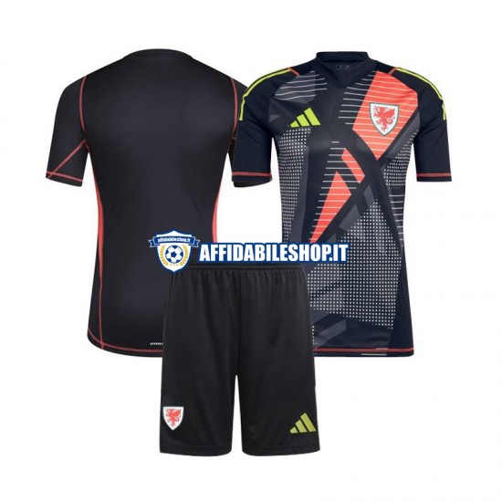 Maglia Galles Portiere Nero 2024 Bambino 3-13 anni Manica Corta, Gara Home