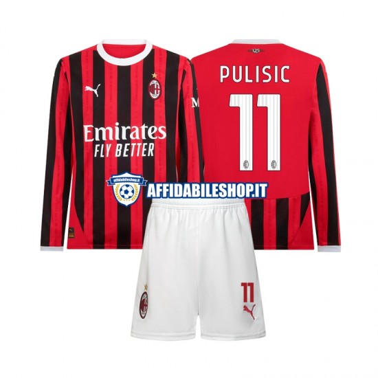 Maglia AC Milan Christian Pulisic 11 2024-2025 Bambino 3-13 anni Manica Lunga, Gara Home