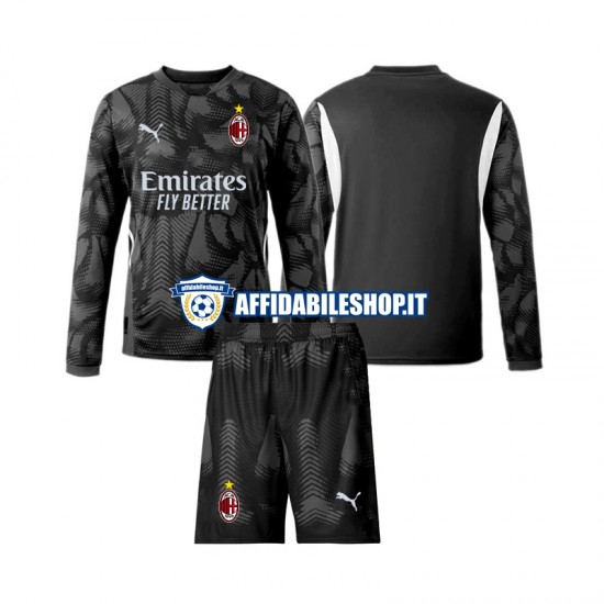 Maglia AC Milan Portiere Nero 2024-2025 Bambino 3-13 anni Manica Lunga, Gara Home