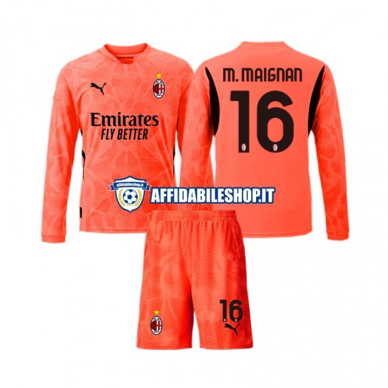 Maglia AC Milan Portiere Mike Maignan 16 2024-2025 Bambino 3-13 anni Manica Lunga, Gara Quarto