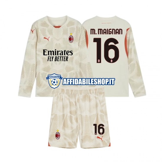 Maglia AC Milan Portiere Mike Maignan 16 2024-2025 Bambino 3-13 anni Manica Lunga, Gara Terza