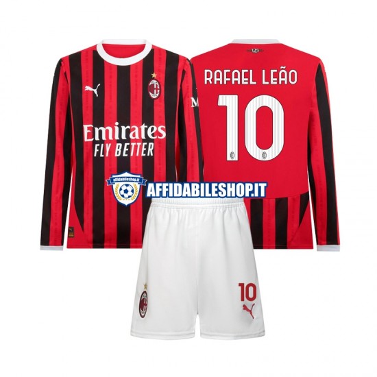 Maglia AC Milan Rafael Leao 10 2024-2025 Bambino 3-13 anni Manica Lunga, Gara Home