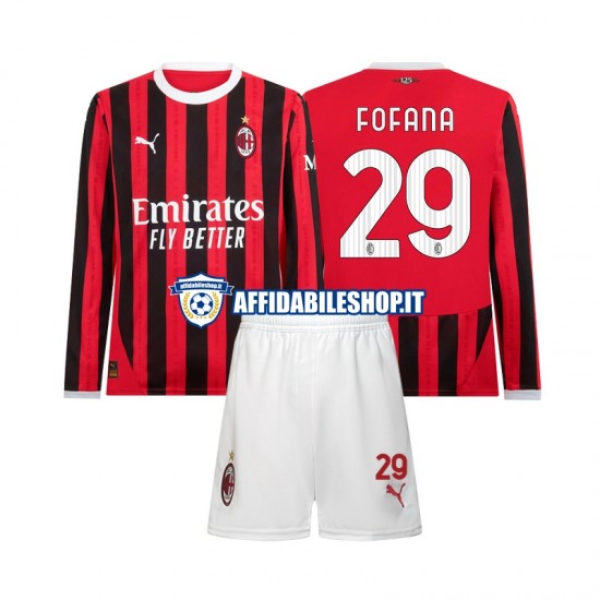 Maglia AC Milan Youssouf Fofana 29 2024-2025 Bambino 3-13 anni Manica Lunga, Gara Home