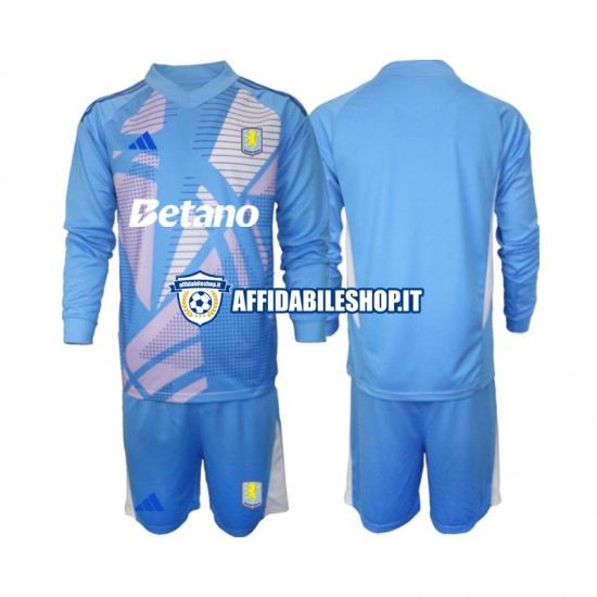 Maglia Aston Villa Portiere Blu 2024-2025 Bambino 3-13 anni Manica Lunga, Gara Terza