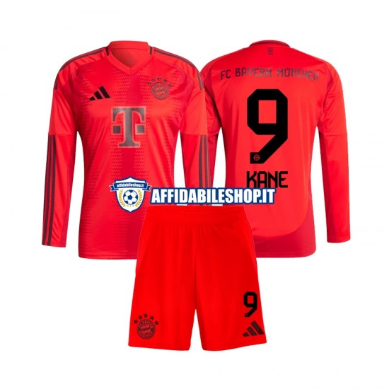 Maglia FC Bayern München Harry Kane 9 2024-2025 Bambino 3-13 anni Manica Lunga, Gara Home