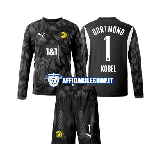 Maglia Borussia Dortmund Portiere Gregor Kobel 1 2024-2025 Bambino 3-13 anni Manica Lunga, Gara Quarto