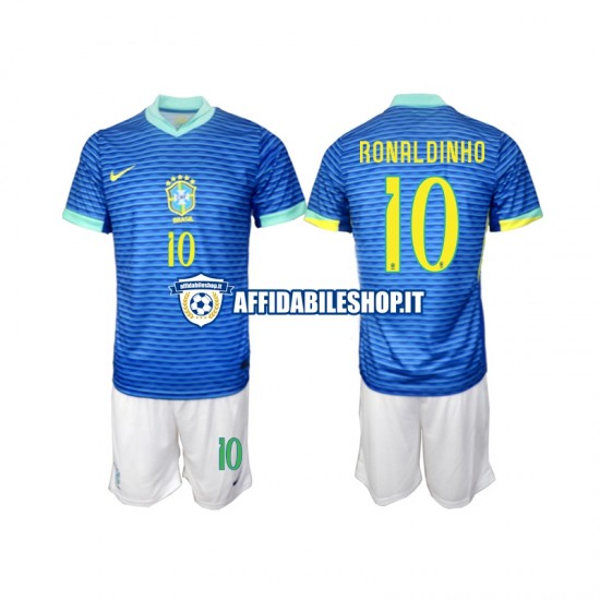 Maglia Brasile Ronaldinho 10 2024 Bambino 3-13 anni Manica Corta, Gara Away