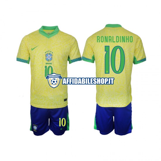 Maglia Brasile Ronaldinho 10 2024 Bambino 3-13 anni Manica Corta, Gara Home