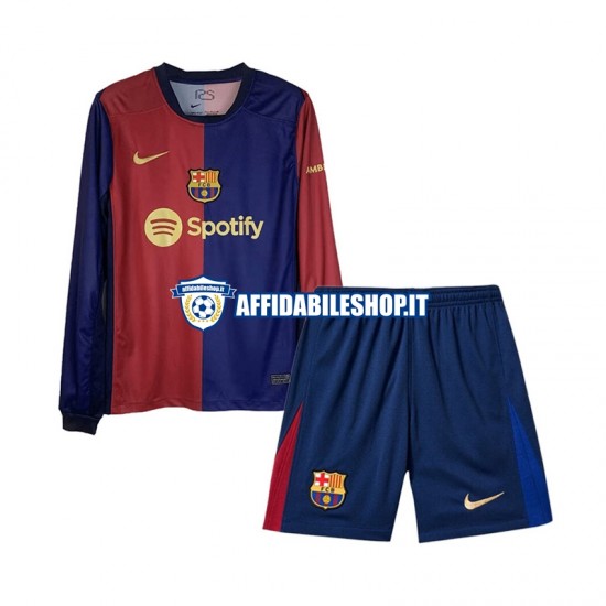 Maglia FC Barcelona 2024-2025 Bambino 3-13 anni Manica Lunga, Gara Home