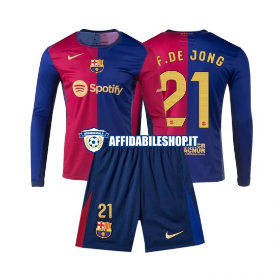 Maglia FC Barcelona Frenkie de Jong 21 2024-2025 Bambino 3-13 anni Manica Lunga, Gara Home