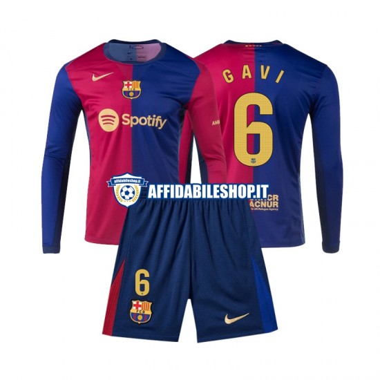 Maglia FC Barcelona Gavi 6 2024-2025 Bambino 3-13 anni Manica Lunga, Gara Home