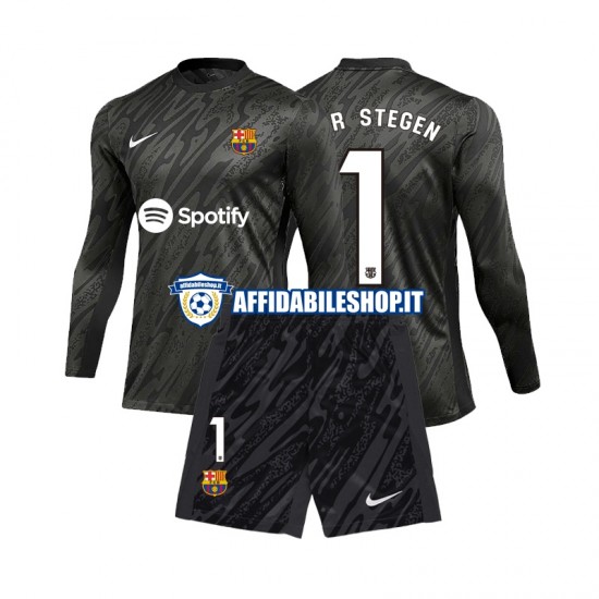 Maglia FC Barcelona Portiere Ter Stegen 1 2024-2025 Bambino 3-13 anni Manica Lunga, Gara Terza