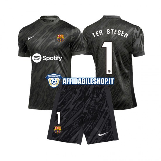 Maglia FC Barcelona Portiere Ter Stegen 1 2024-2025 Bambino 3-13 anni Manica Corta, Gara Terza