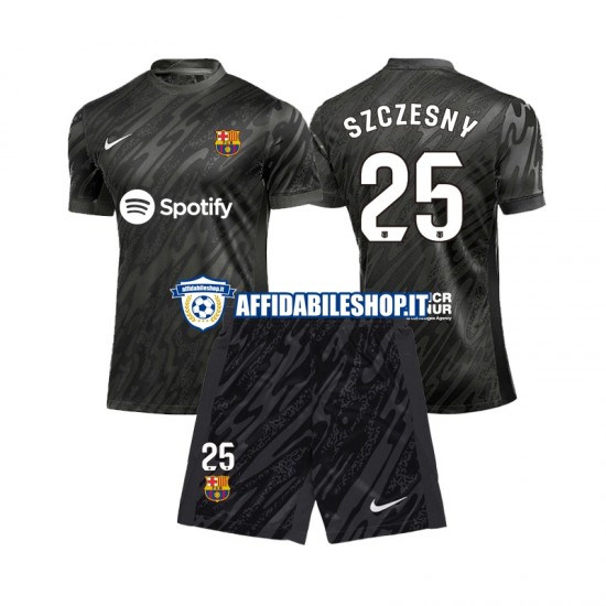 Maglia FC Barcelona Portiere Wojciech Szczesny 25 2024-2025 Bambino 3-13 anni Manica Corta, Gara Away