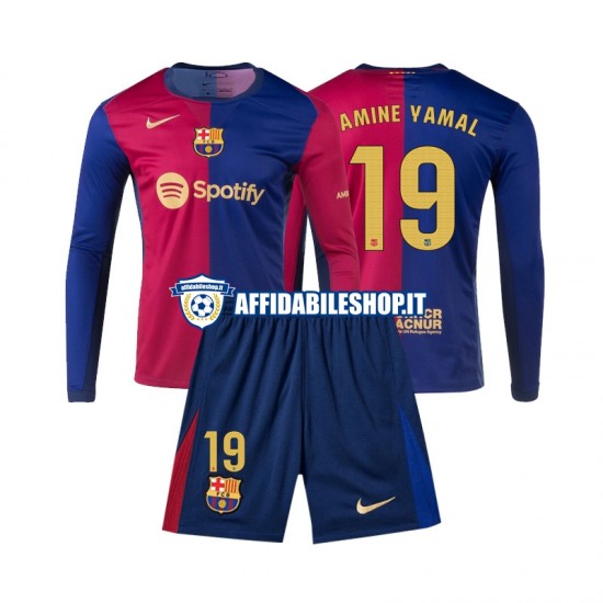 Maglia FC Barcelona Lamine Yamal 19 2024-2025 Bambino 3-13 anni Manica Lunga, Gara Home