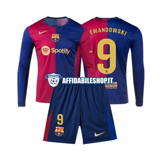 Maglia FC Barcelona Lewandowski 9 2024-2025 Bambino 3-13 anni Manica Lunga, Gara Home